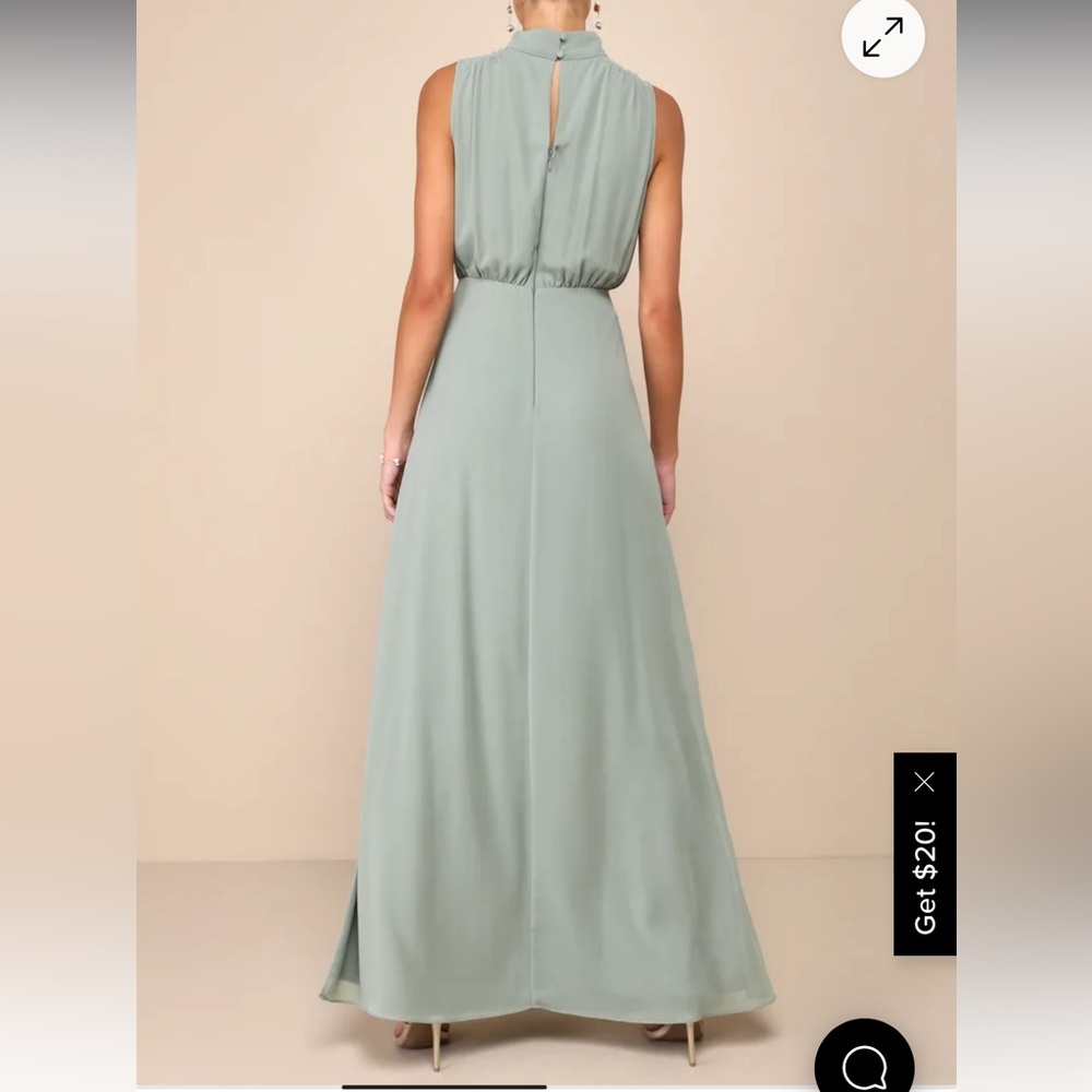 Lulu's Classic Elegance Sage Chiffon Sleeveless Mock Neck Maxi Dress - Picture 2 of 10